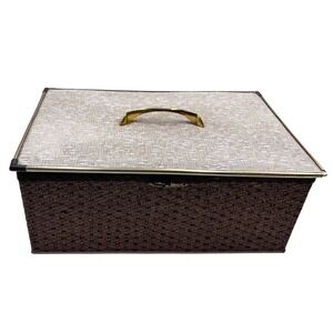 Vintage Princess Sewing Box Algonquin Illinois Woven Wicker Mid Century Brown